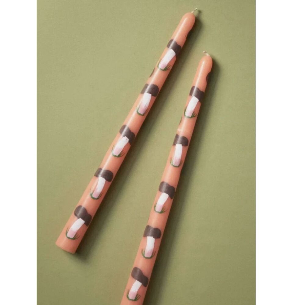 NIB Anthropologie Soft Orange Hand painted Mushroom Fall Taper Candles